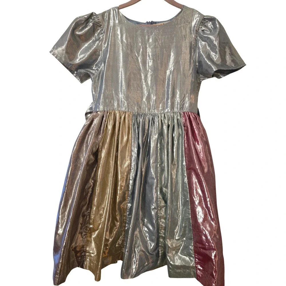 Mini‎ Boden Girls Metallic Foil Party Dress Blue Pink Gold Silver 11-12Y